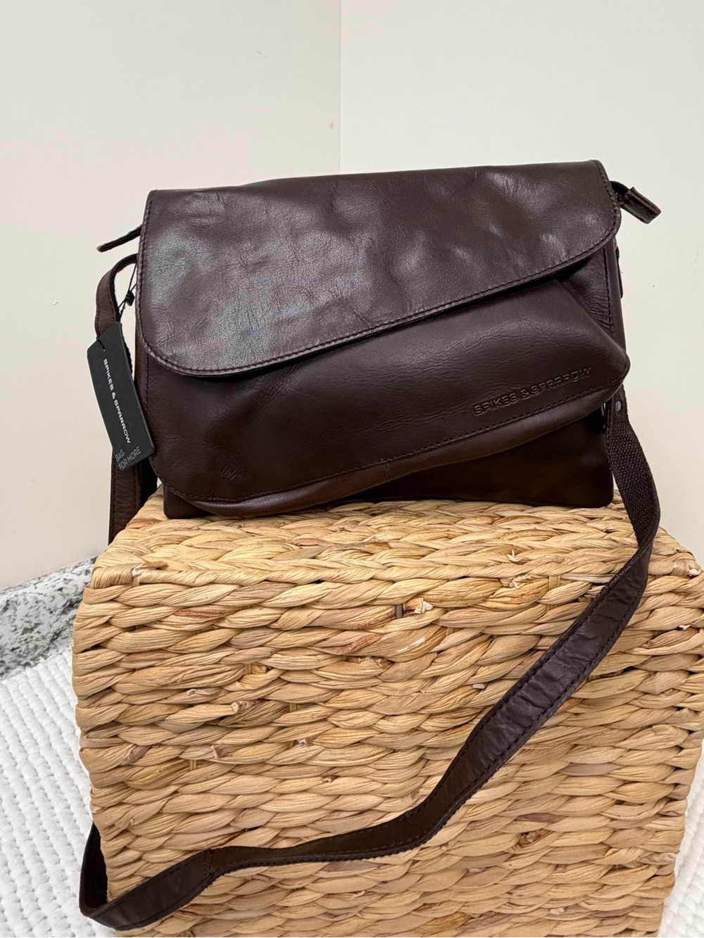 Dark Brown Leather Crossbody Messenger — Minimal Everyday Carry